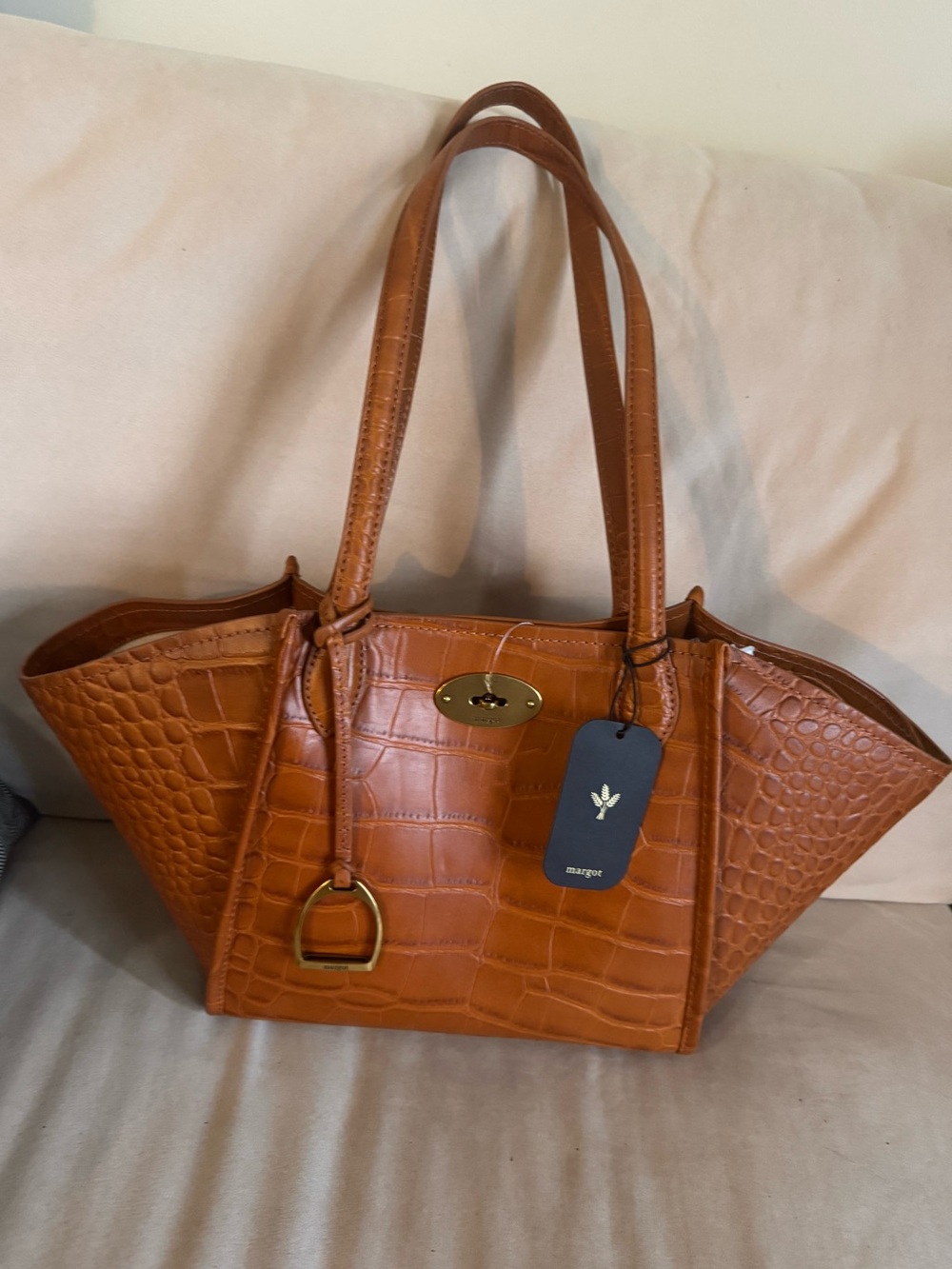 NWT Margot New York Croc Embossed Cognac Caramel Leather Viral Tote